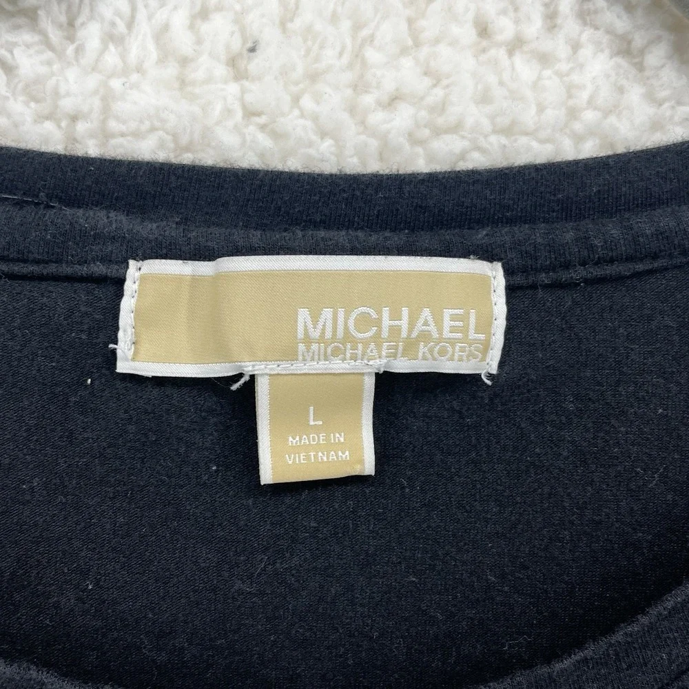 Michael Kors Women's Logo Top Black Rhinestone MK Size Large Long Sleeve